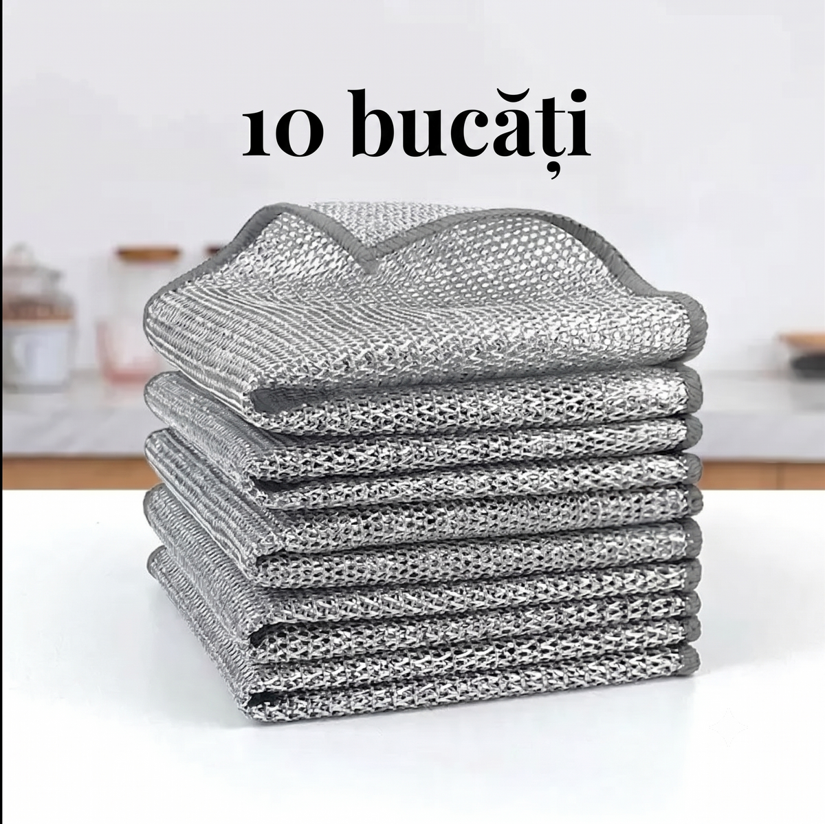 Set 10 Lavete din Plasă de Oțel pentru Curățarea Vaselor și Bucătăriei – Reutilizabile, Anti-Zgârieturi